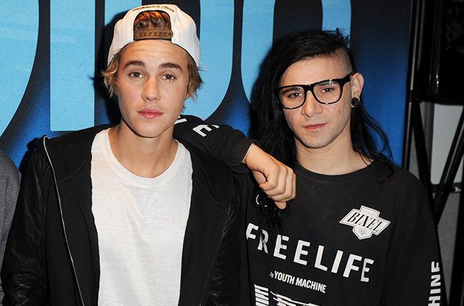 MIAMI, FL - MARCH 30: (EXCLUSIVE COVERAGE) Diplo, Justin Bieber and Skrillex visit Y100 Radio Station on March 30, 2015 in Miami, Florida. (Photo by Larry Marano/Getty Images)