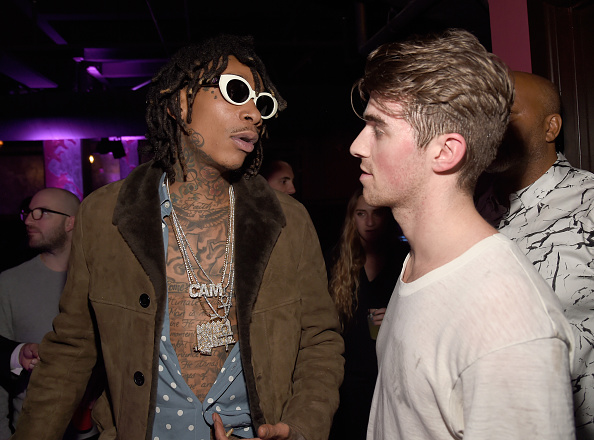 LOS ANGELES, CA - FEBRUARY 09: (L-R) Rapper Wiz Khalifa and musician Drew Taggart of The Chainsmokers attend the Spotify Best New Artist Nominees celebration at Belasco Theatre on 9, 2017 in Los Angeles, California. (Photo by Kevin Mazur/Getty Images for Spotify)