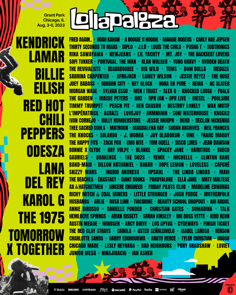 Lollapalooza Releases 2023 Lineup ft. Kendrick Lamar, Odesza, Fred